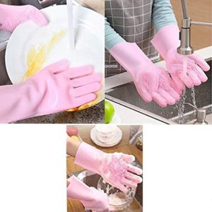 Silicone Washing Full Finger Gloves – For Home (Random Colors)