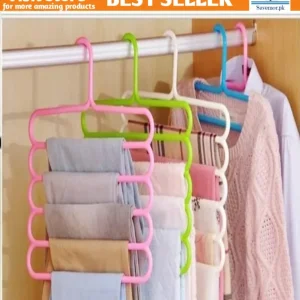 5 Layer Magic Hangers Hanger: Anti-Slip Multi-Purpose and Multi-Functional Magic Multiple Layer Trousers Hangers Hanger – Multifunction Pants Closet Belt Holder Rack S-Type 5 Layers Saving Space Hangers Hanger