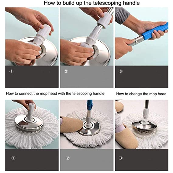 360 Rotating Cleaning Mop Interchangeable Mop Floor Compact Twisted Mop Accessories Household Mop Tool (Big Size)random color