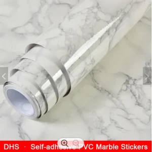 Self Adhesive White Marble Sheet for Kitchen – Anti Oil and Heat Resistant Wallpaper