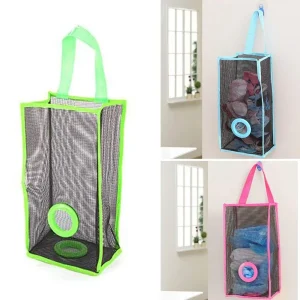 Plastic Bag Holder, Dispenser Hanging Storage Mesh Garbage Big/Trash Bags Organizer Recycling Grocery Shopping Pocket Hanging Containers for Kitchen – Random Color