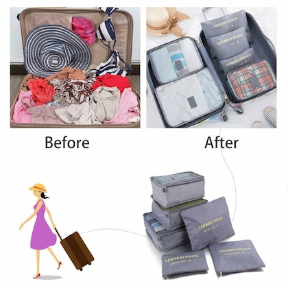 6pcs/Set Travel Storage Bag Portable Luggage Organizer Clothes Tidy Pouch Zip Cube Luggage Toiletry Bag Organizer Pouch Home Organization - Multi (random colors)